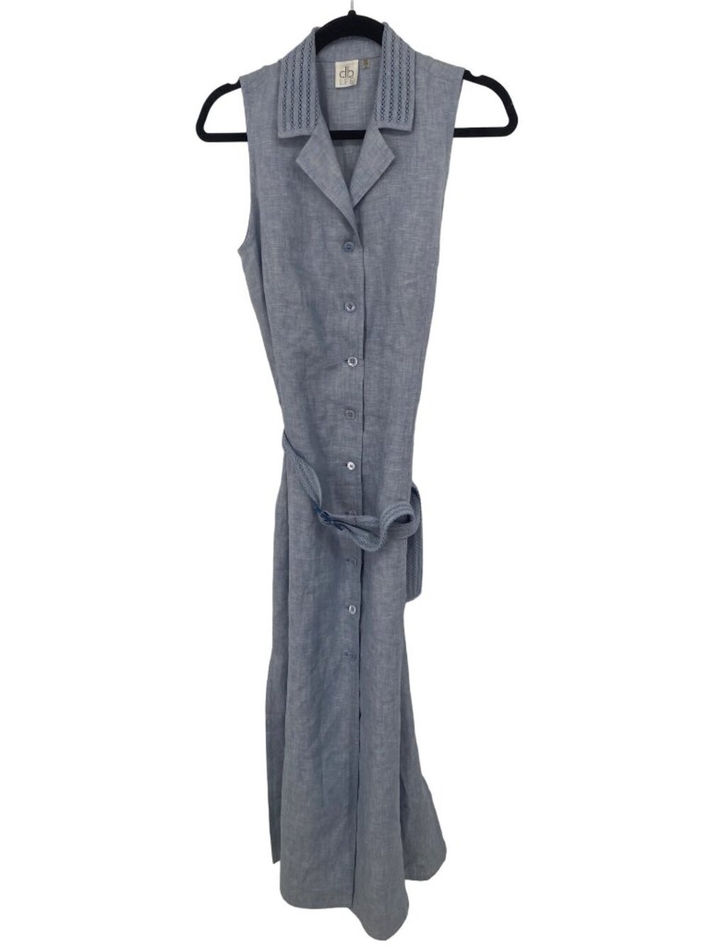 DB  LIFE BUTTON FRONT SLEEVELESS BELT MAXI DRESS LINEN SIZE MEDIUM